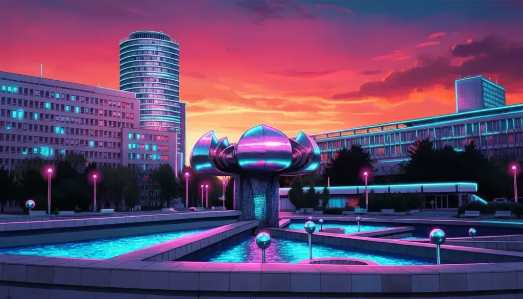 Námestie Slobody Metal Plate Poster: The Fountain of Light in Metal