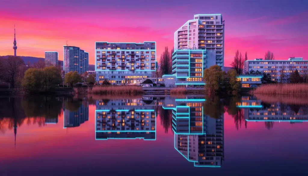 Štrkovec Lake Metal plate poster: Neon Reflections