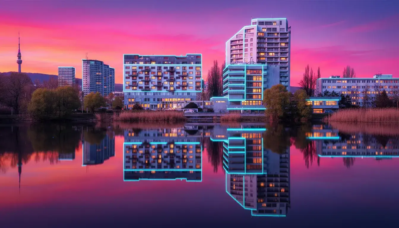 Štrkovec Lake: Neon Reflections in Metal