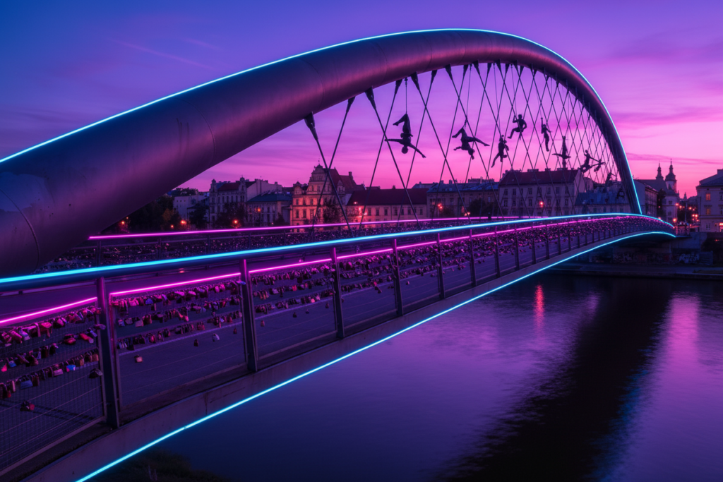 Father Bernatek’s Bridge – Cyberpunk Krakow Metal Plate