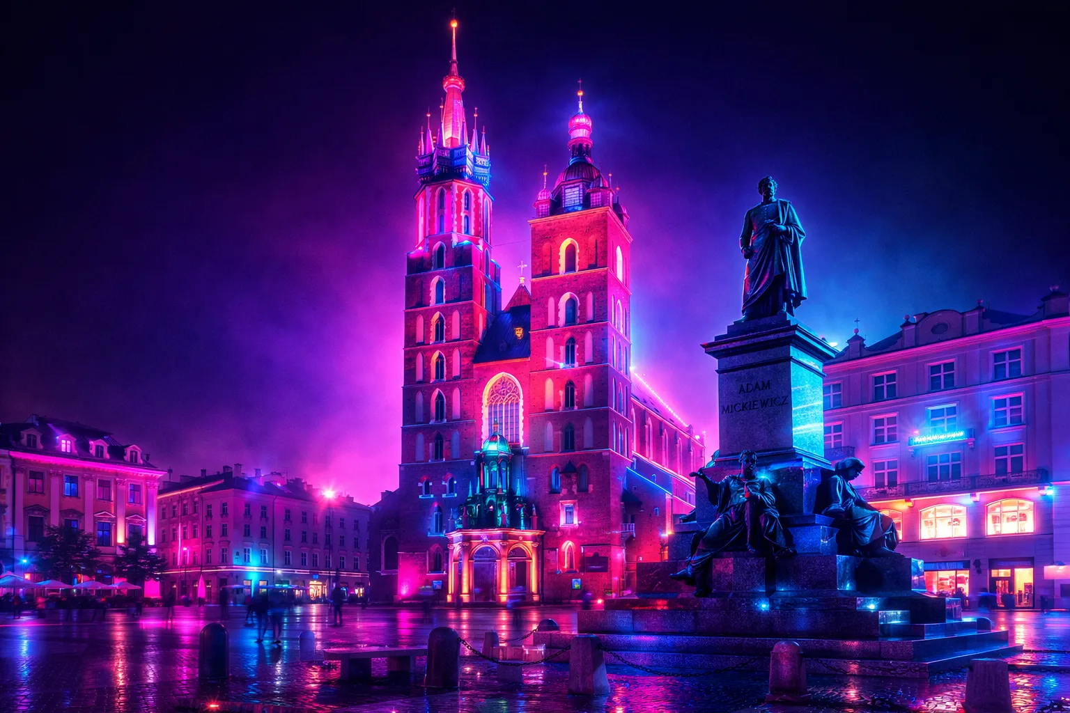 St Mary’s Basilica – Cyberpunk Neon Metal Plate
