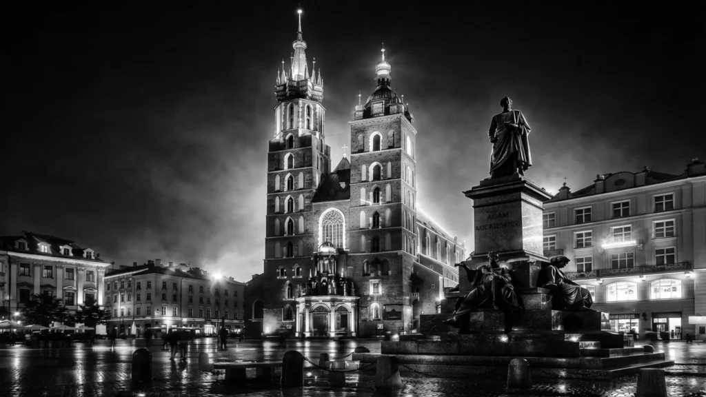 St Mary’s Basilica neon Metal Plate – Krakow Noir Collection