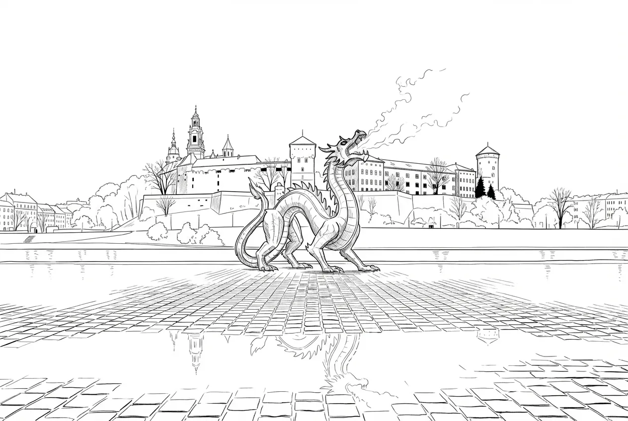 The Wawel Dragon – Minimalist Black & White Plate