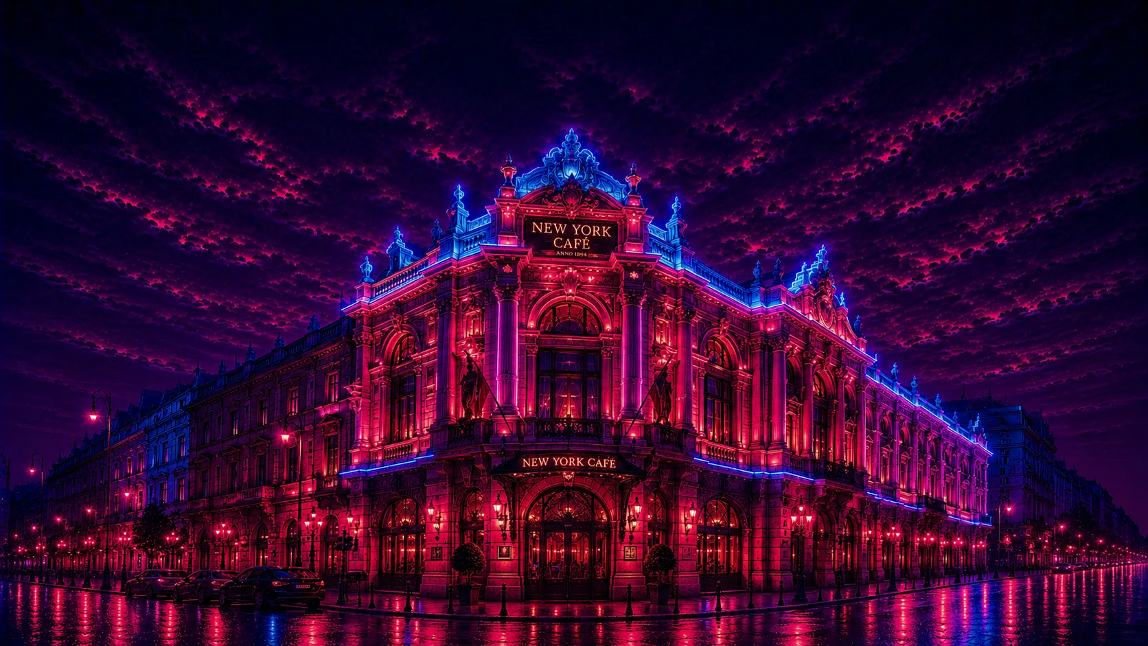 New York Café Budapest Neon Elegance limited edition handcrafted metal print