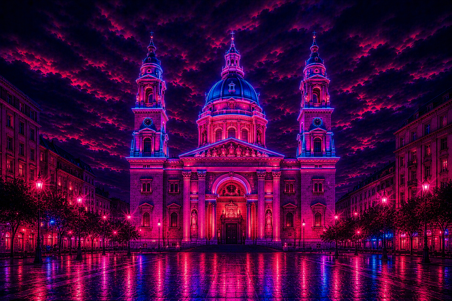 St. Stephen's Basilica Budapest Neon Sanctuary limited edition handcrafted metal print
