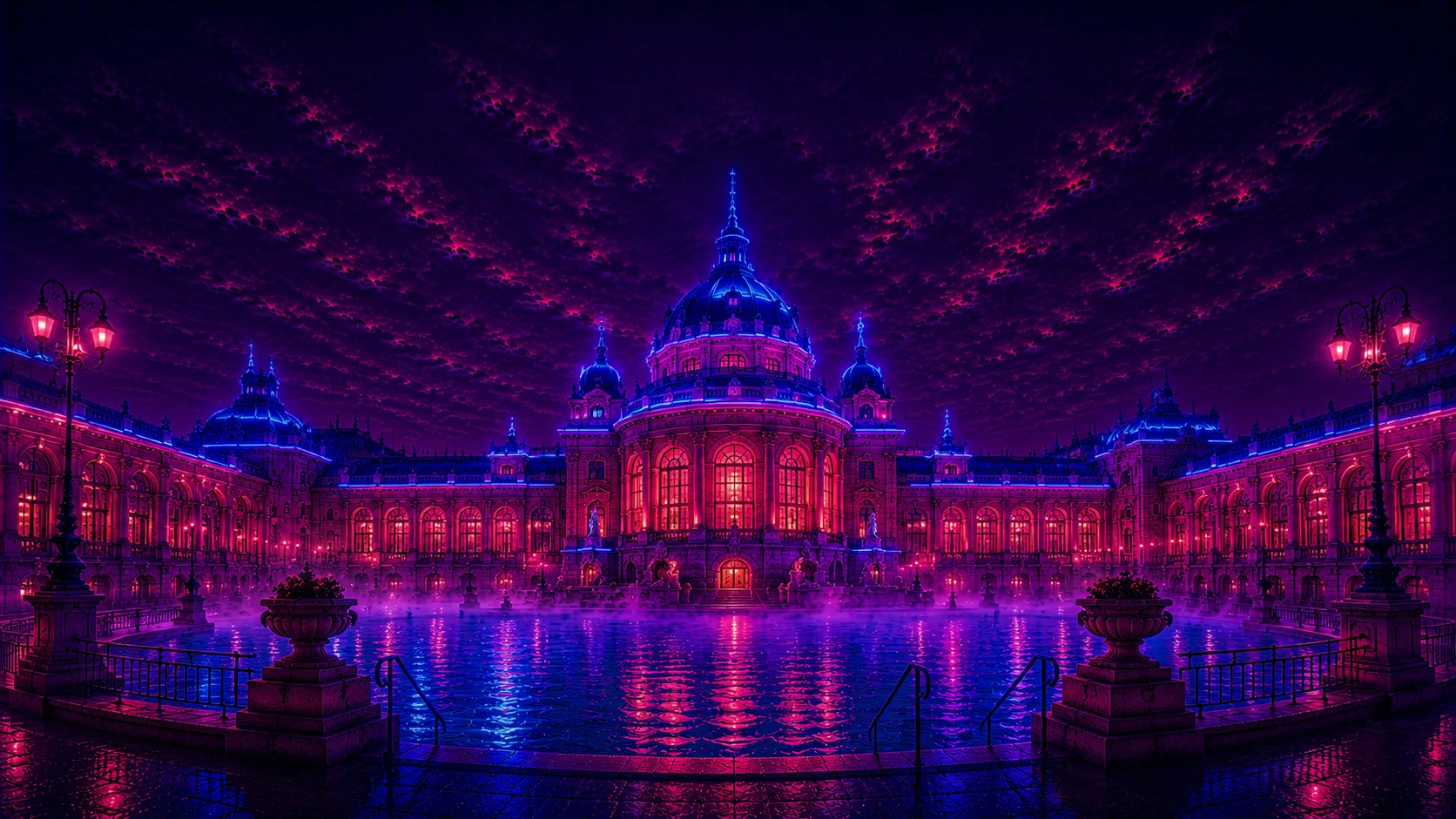 Széchenyi Thermal Bath Budapest Neon Oasis limited edition handcrafted metal print