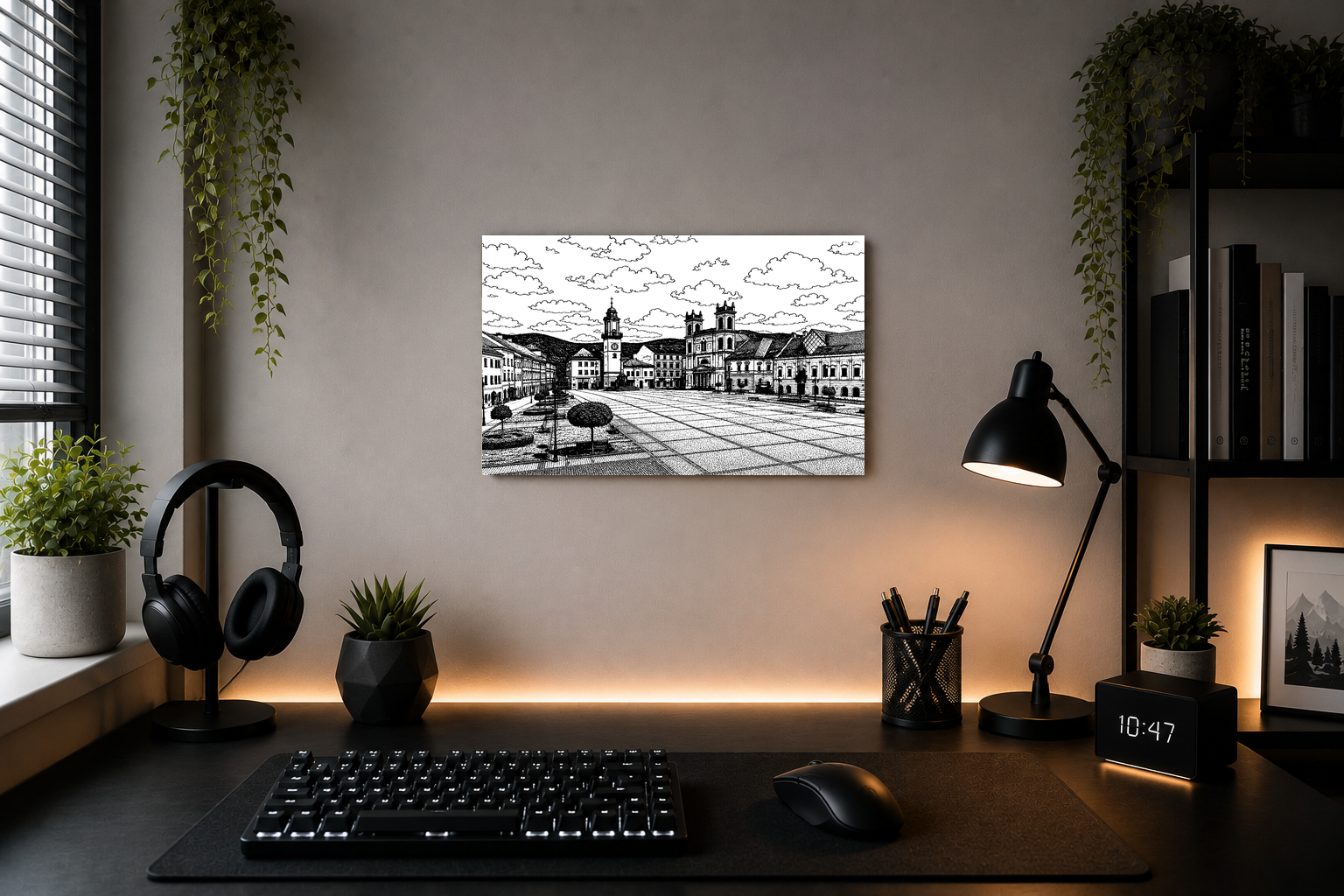 Banska Bystrica Clock Tower and historic square displayed as Eslaby metal wall art