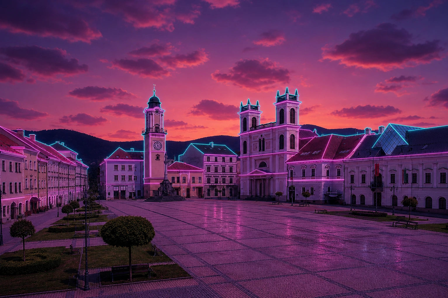 Banska-Bystrica-–-Clock-Tower-Historic-Square-Cyberpunk