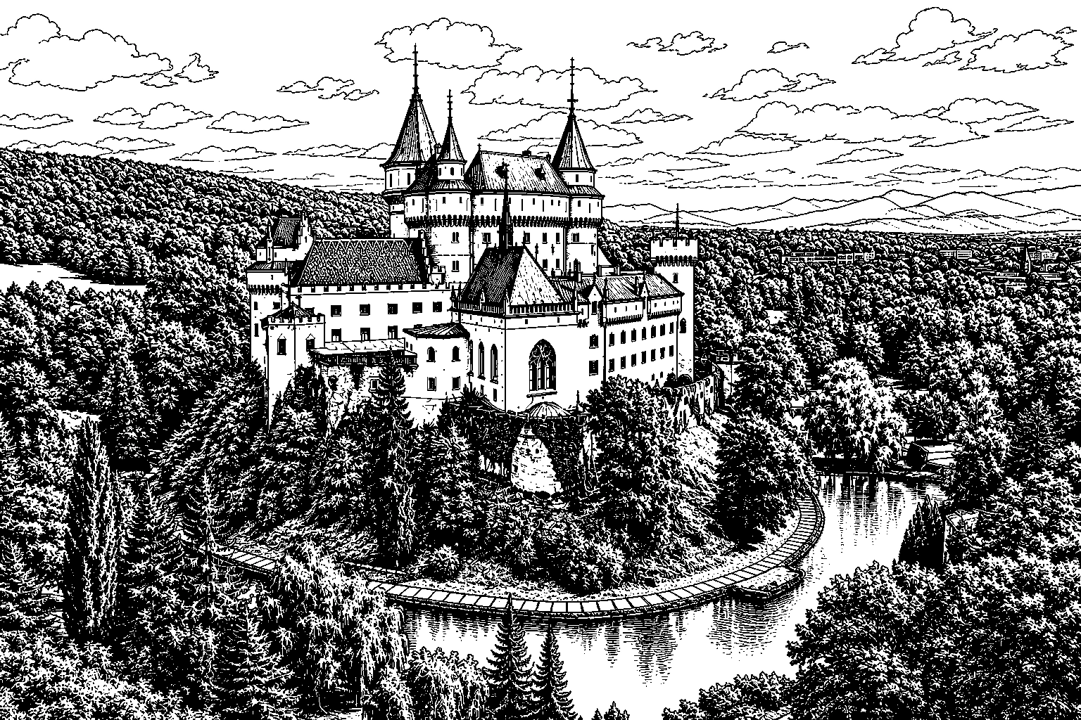 Bojnice – Fairytale Fortress in the Green Valley Monochrome Plaque