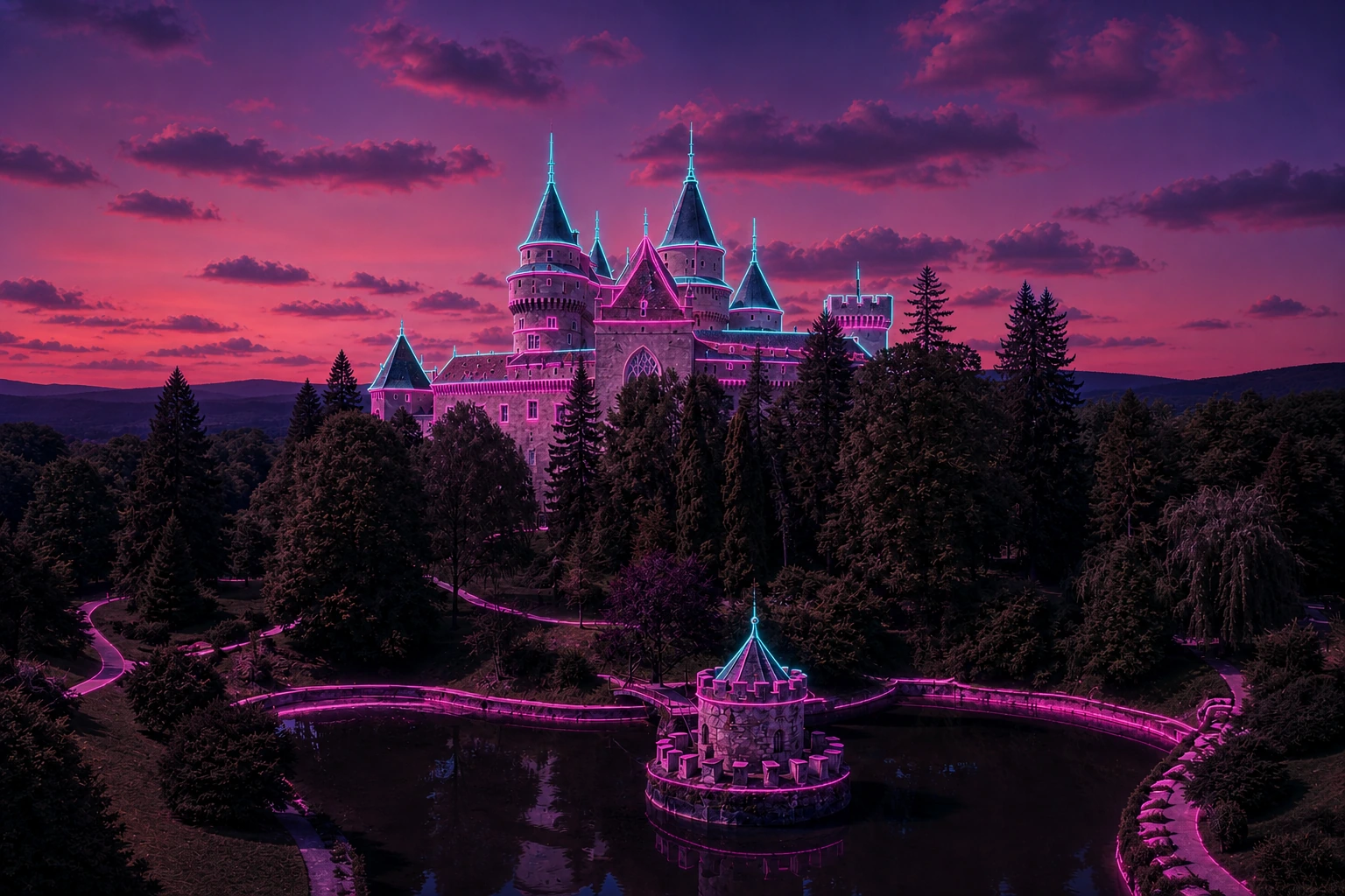 Bojnice Castle – Main Courtyard Cyberpunk Metal Plaque