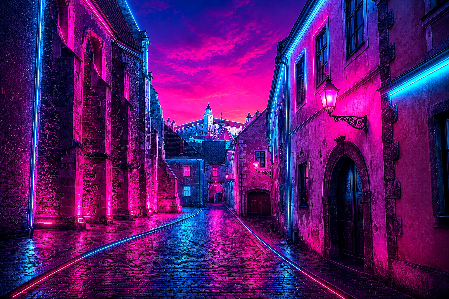 Bratislava Castle from the Old Town Cyberpunk – Metal Plaque