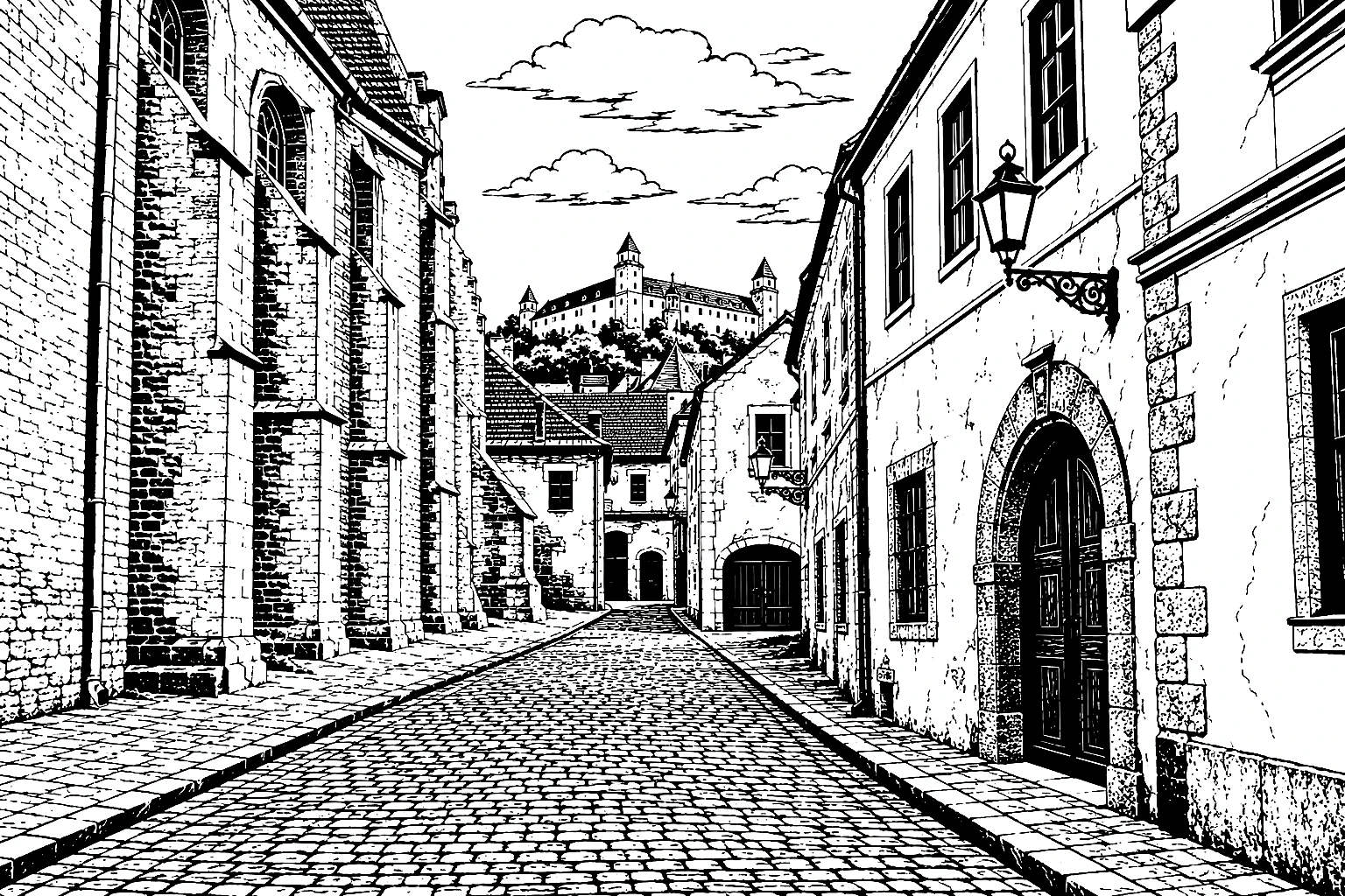 Bratislava Castle from the Old Town Monochrome – Metal Plaque
