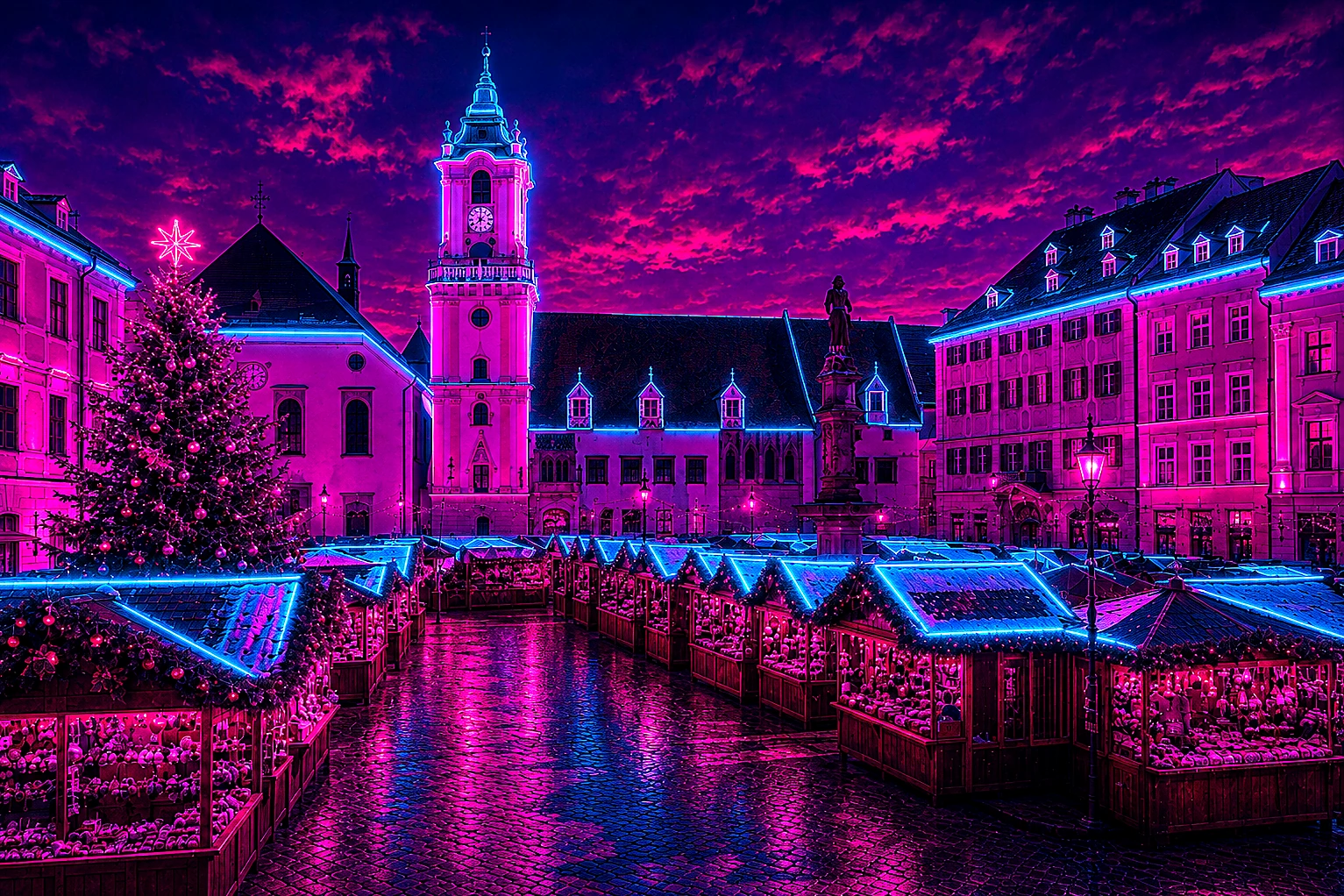 Bratislava Christmas Market Old Town Hall Cyberpunk – Metal Plaque