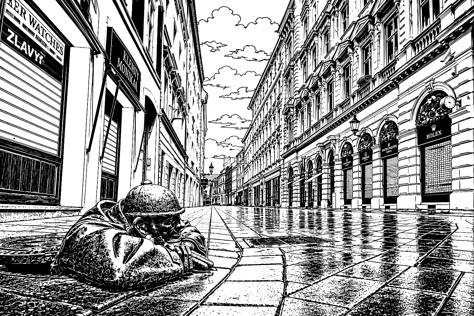 Čumil Man at Work Bratislava Monochrome – Metal Plaque