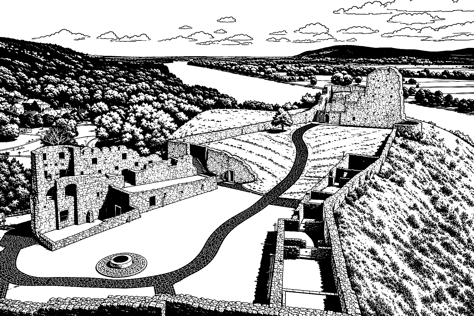 Devín Castle Where the Rivers Meet Monochrome – Metal Plaque