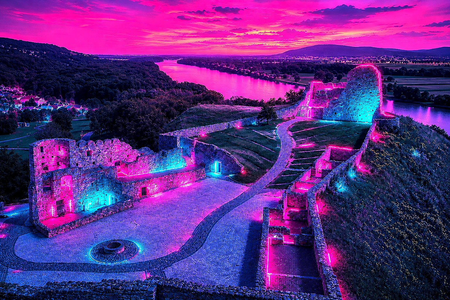 Devín Castle Where the Rivers Meet Cyberpunk – Metal Plaque