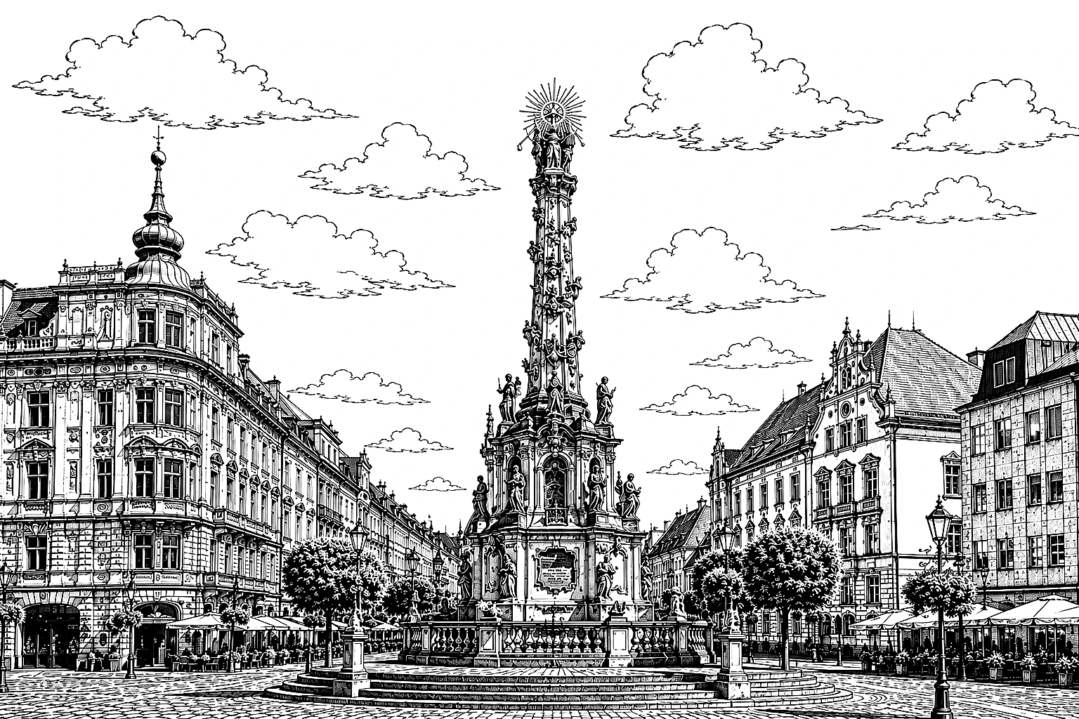Košice Immaculata Plague Column Monochrome – Metal Plaque