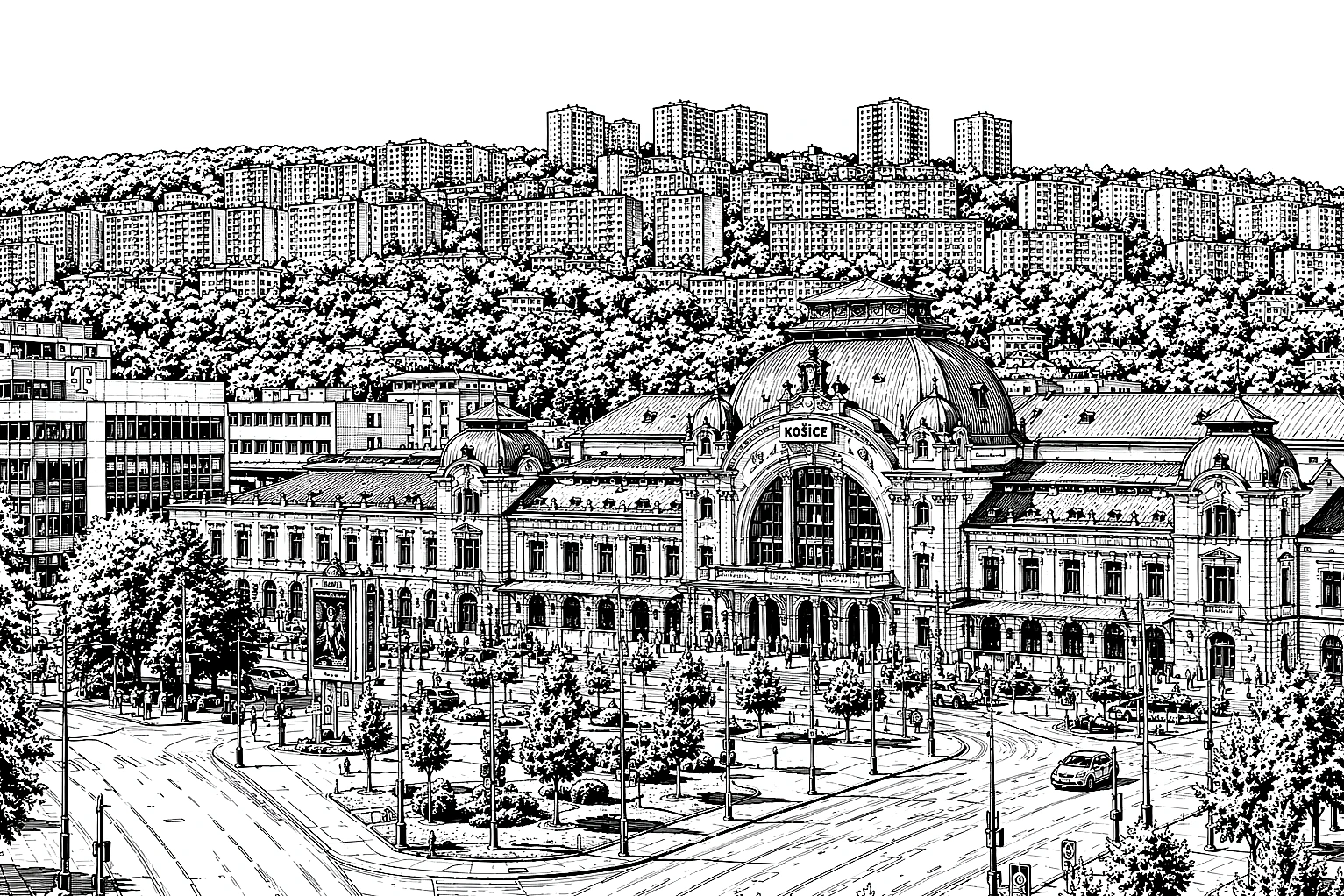Košice Railway Station Square Monochrome – Metal Plaque