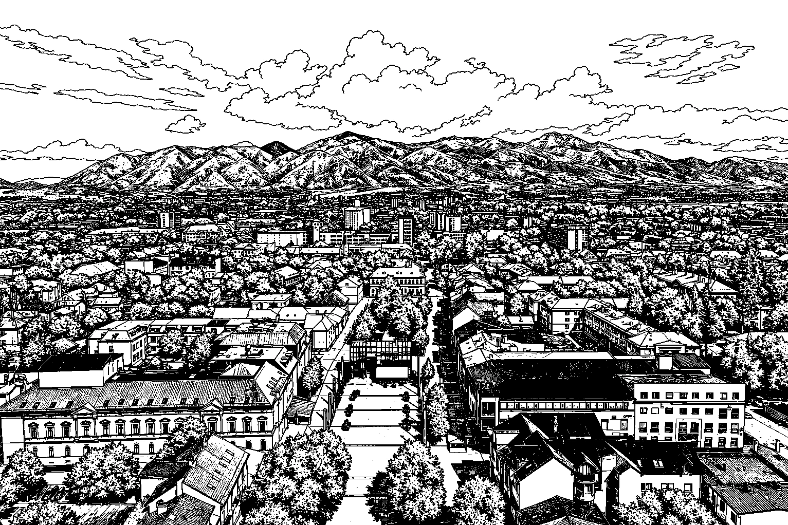 Martin – City Panorama & Malá Fatra Mountains Monochrome Metal Plaque