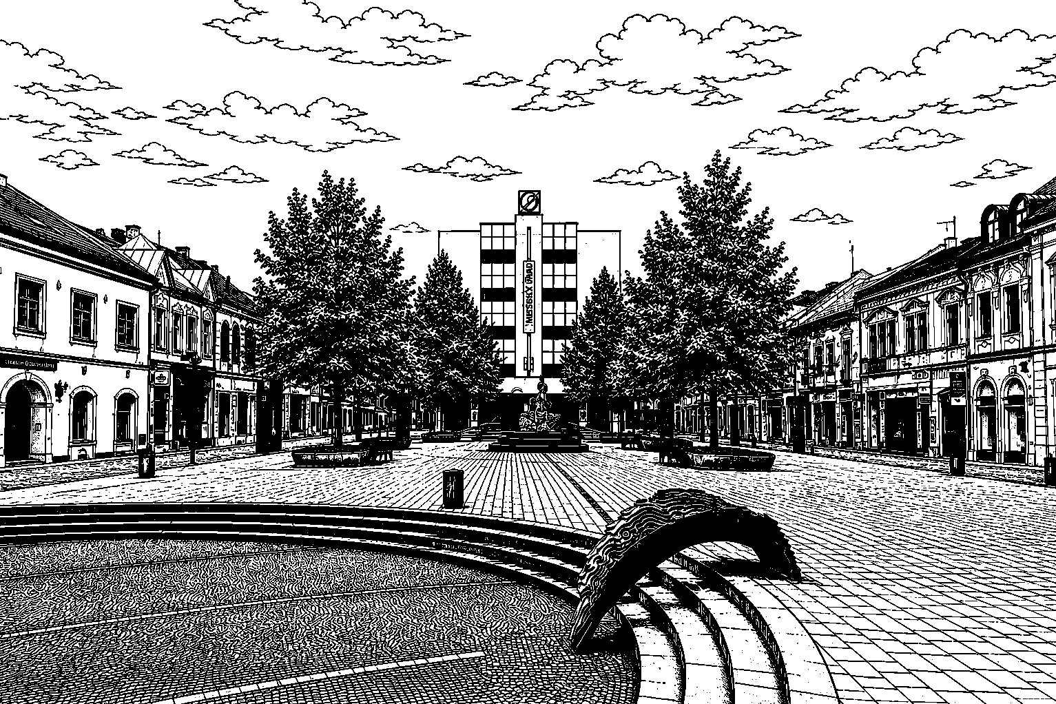 Martin – Historic City Center Monochrome Metal Plaque