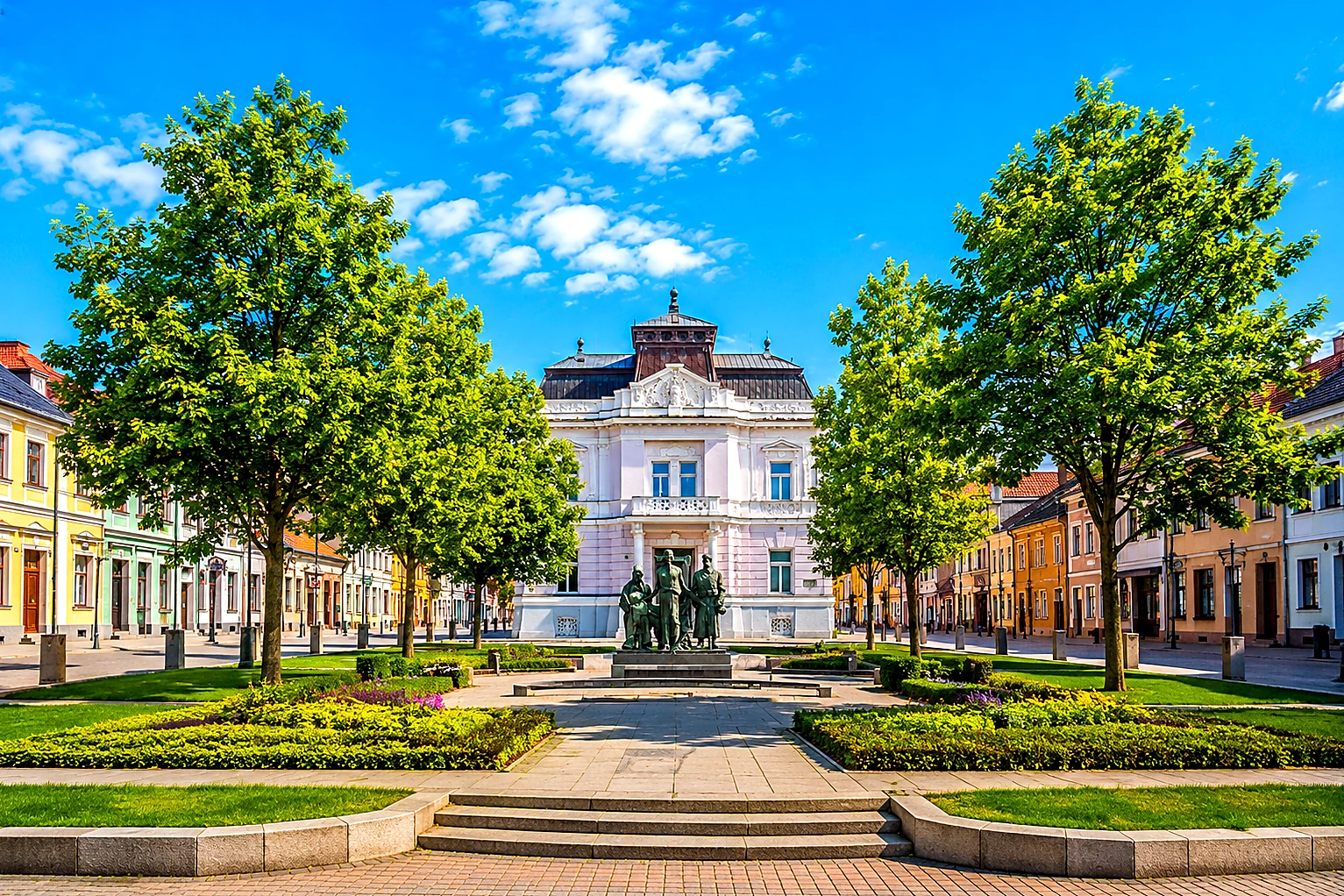 A historic square and its prominent national monument form the centerpiece of this view of Martin. Formal landscaping, surrounding architecture and the monument itself create a composition connected to the city’s cultural and historical identity. Presented in vivid natural color on 20 × 30 cm sublimated aluminum, the design celebrates one of Martin’s distinctive civic spaces as collectible Slovak wall art.