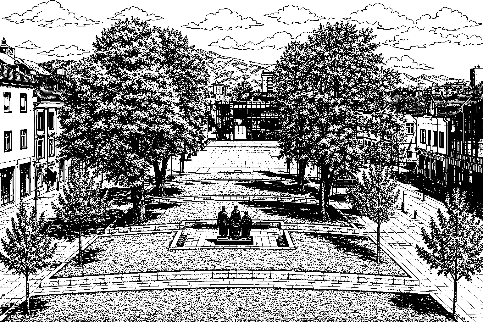 Martin – Pedestrian Gardens & Mountain View Monochrome Plaque