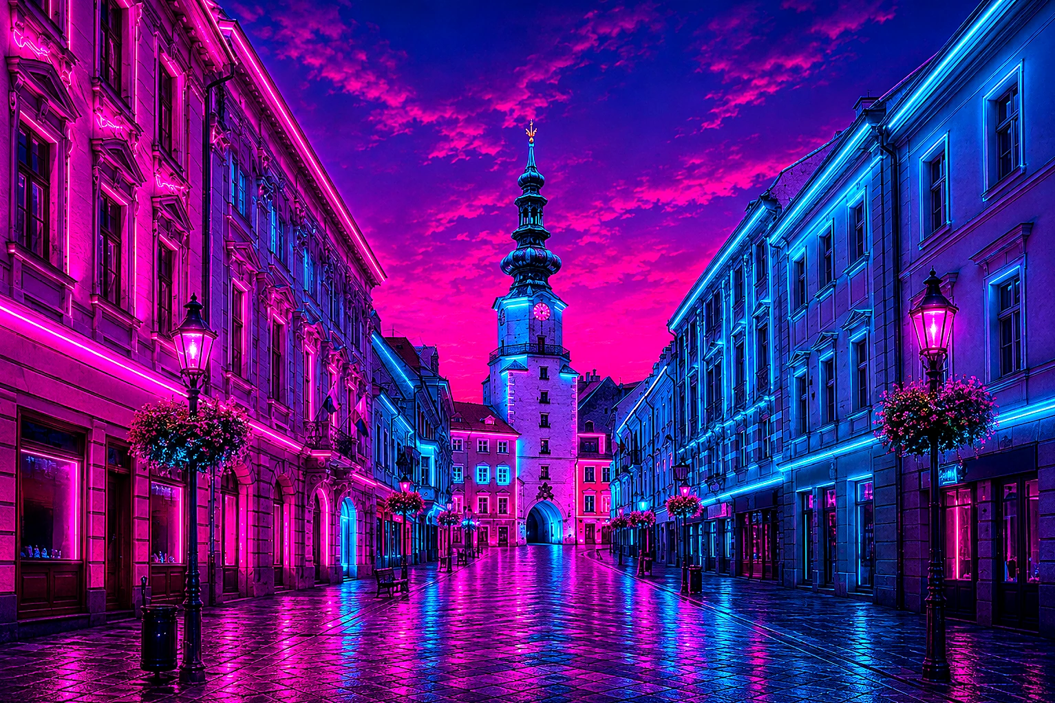 Michael’s Gate Bratislava Old Town Cyberpunk – Metal Plaque