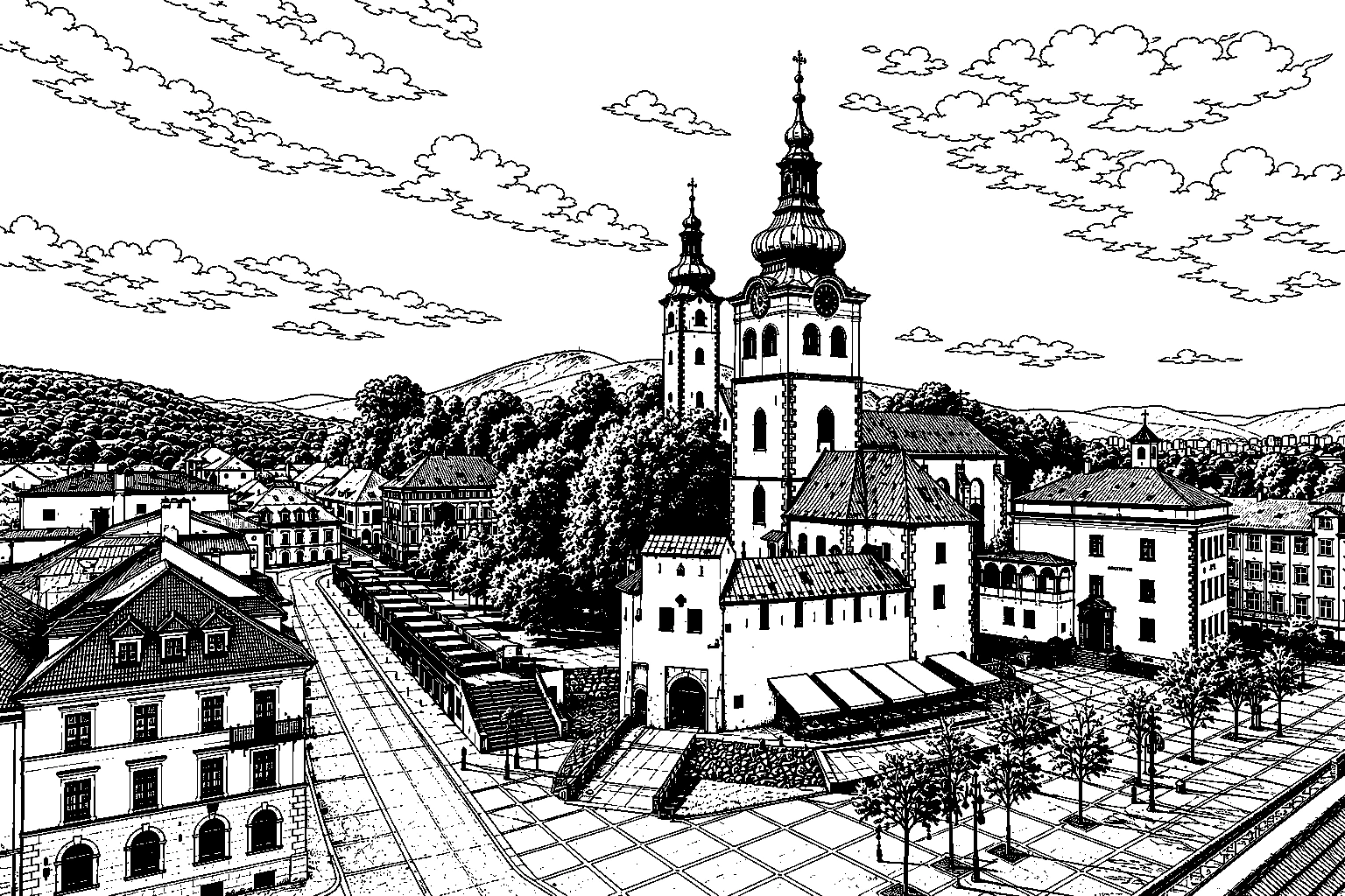 Nitra – Cathedral of St. Emeram Monochrome Metal Plaque