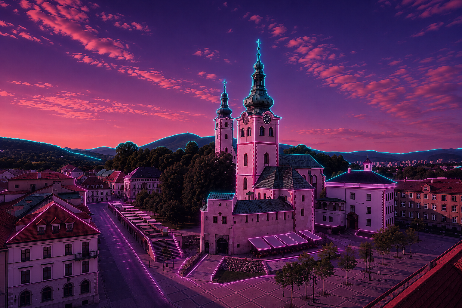 Nitra – Cathedral of St. Emeram Cyberpunk Metal Plaque