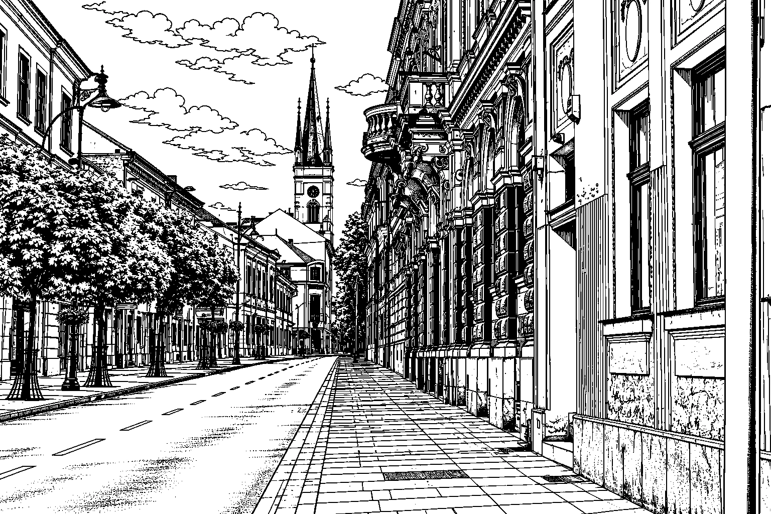 Nitra – Historic Street & Church Skyline Monochrome Plaque
