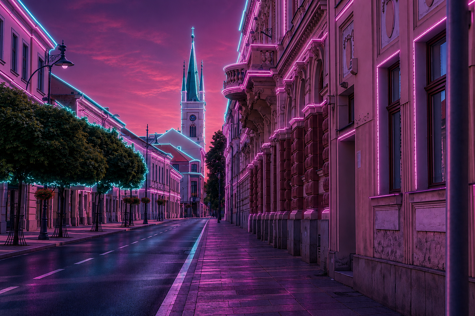 Nitra – Historic Street & Church Skyline Cyberpunk Metal Plaque
