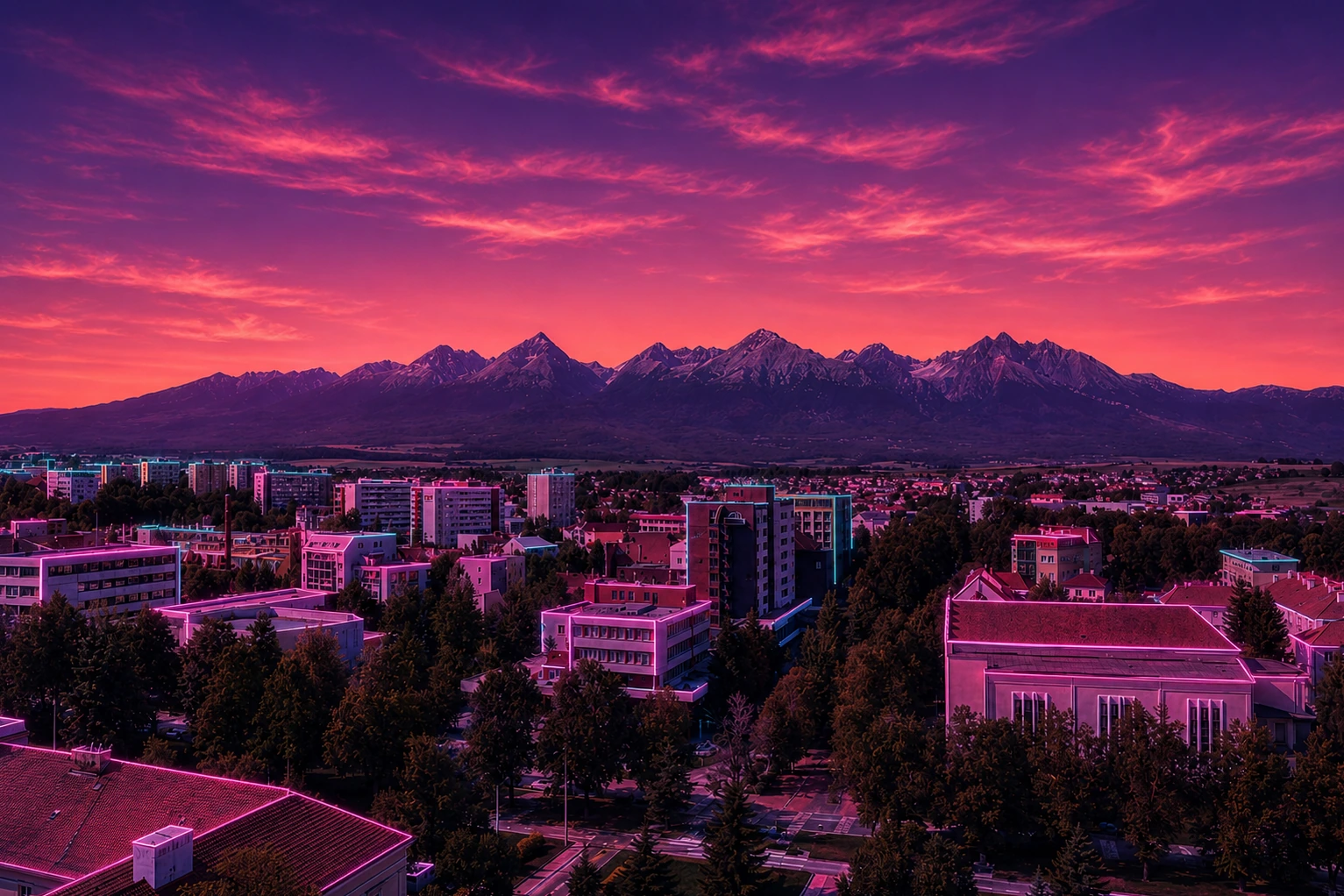 Poprad High Tatras Panorama Cyberpunk – Metal Plaque