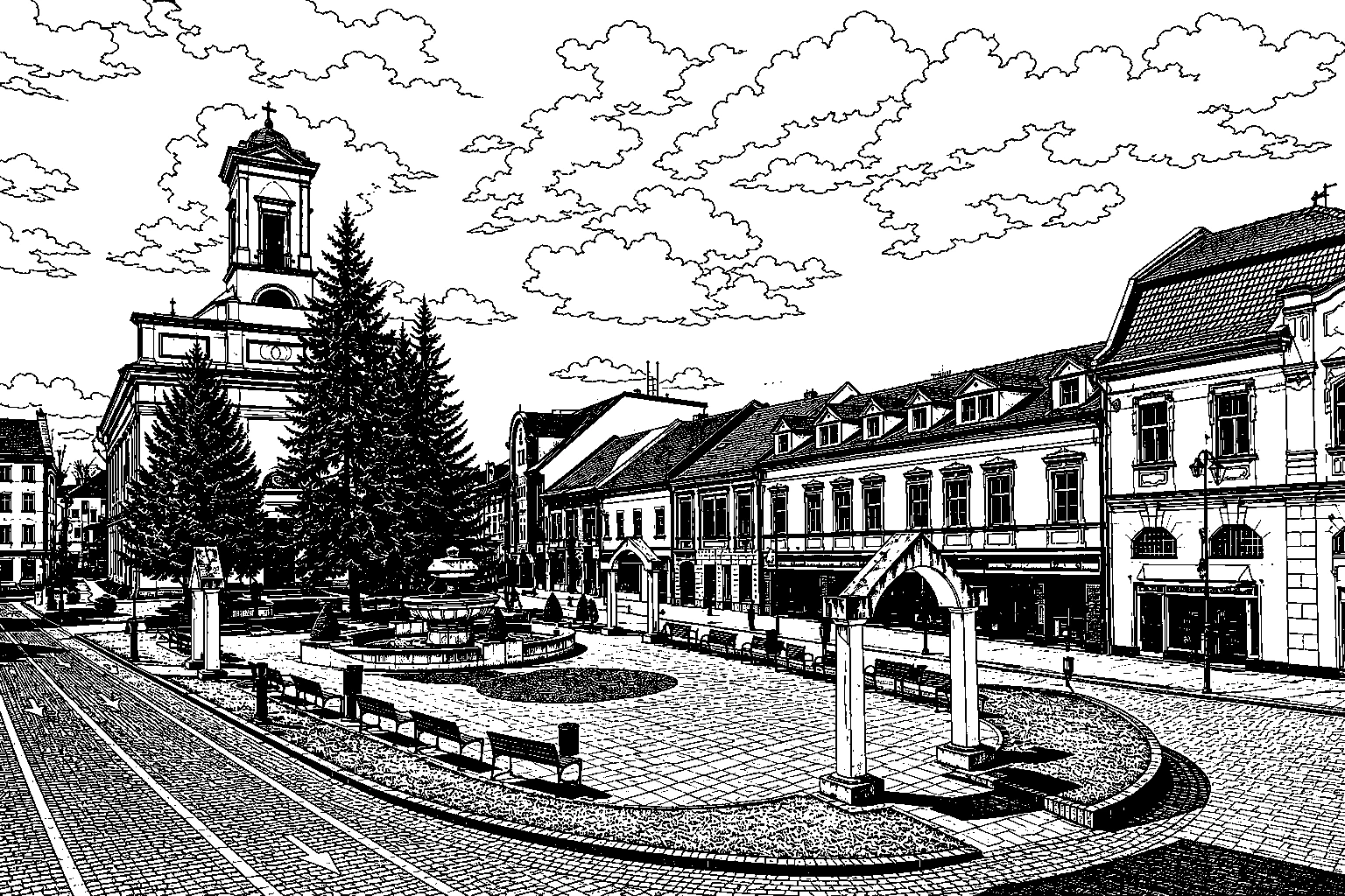 Poprad Historic Town Square Monochrome – Metal Plaque