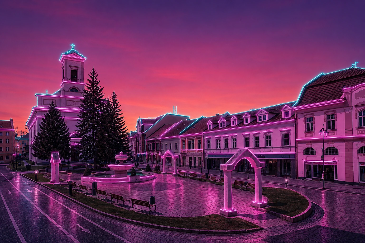Poprad Historic Town Square Cyberpunk – Metal Plaque