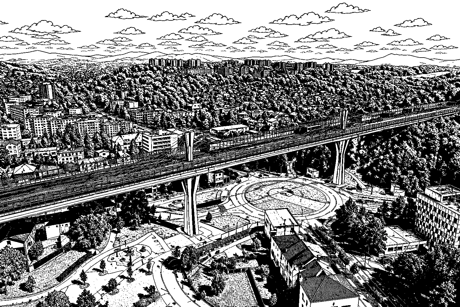 Považská Bystrica Iconic Viaduct Monochrome – Metal Plaque