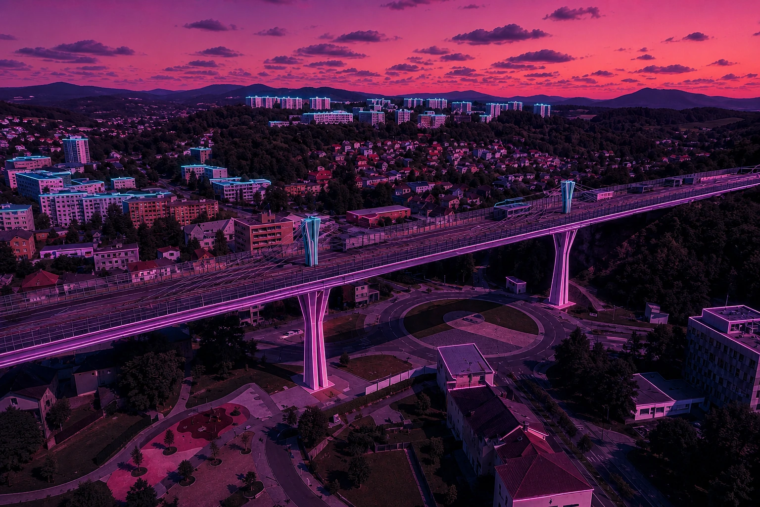 Považská Bystrica Iconic Viaduct Cyberpunk – Metal Plaque