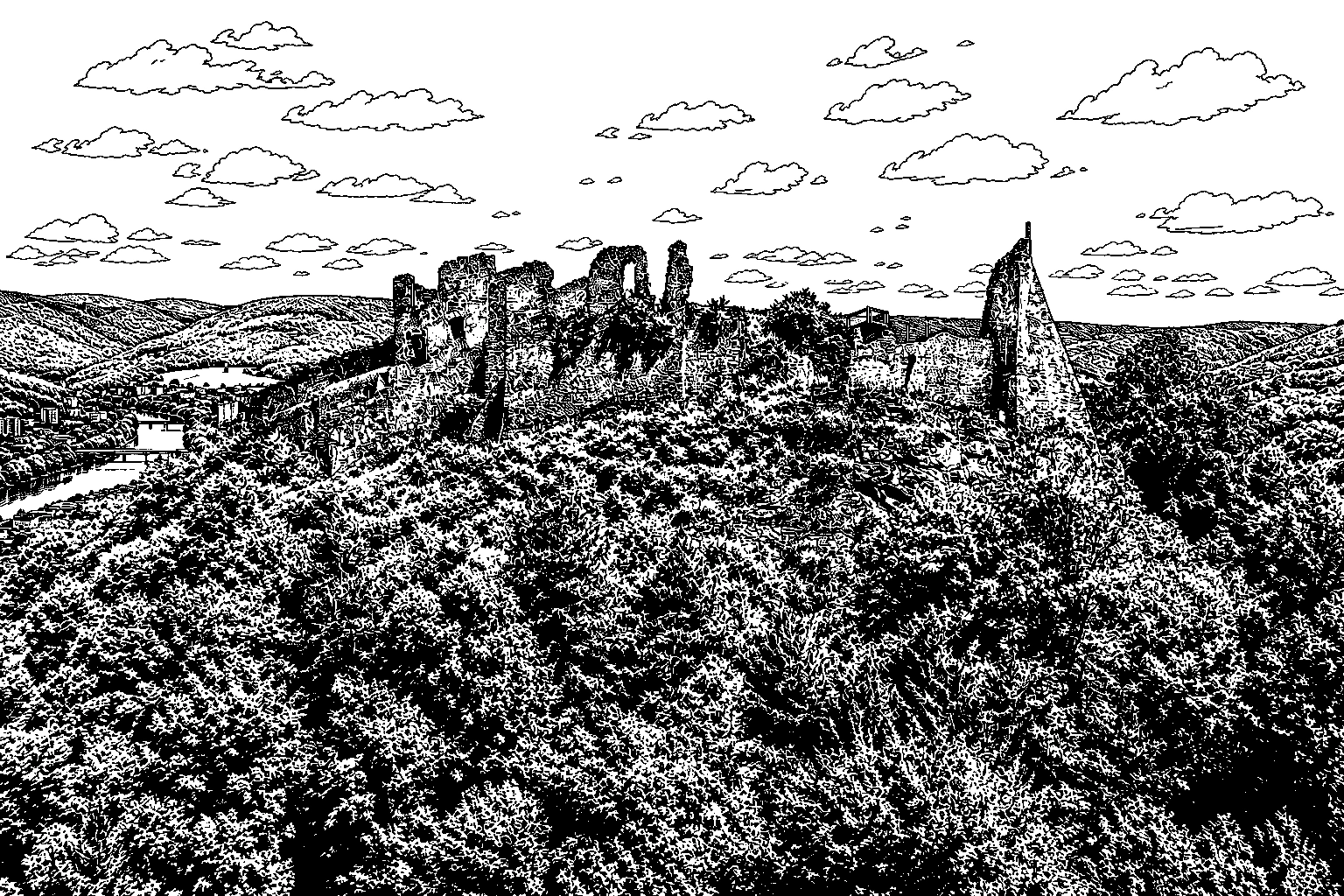 Považská Bystrica Považský Castle Monochrome – Metal Plaque