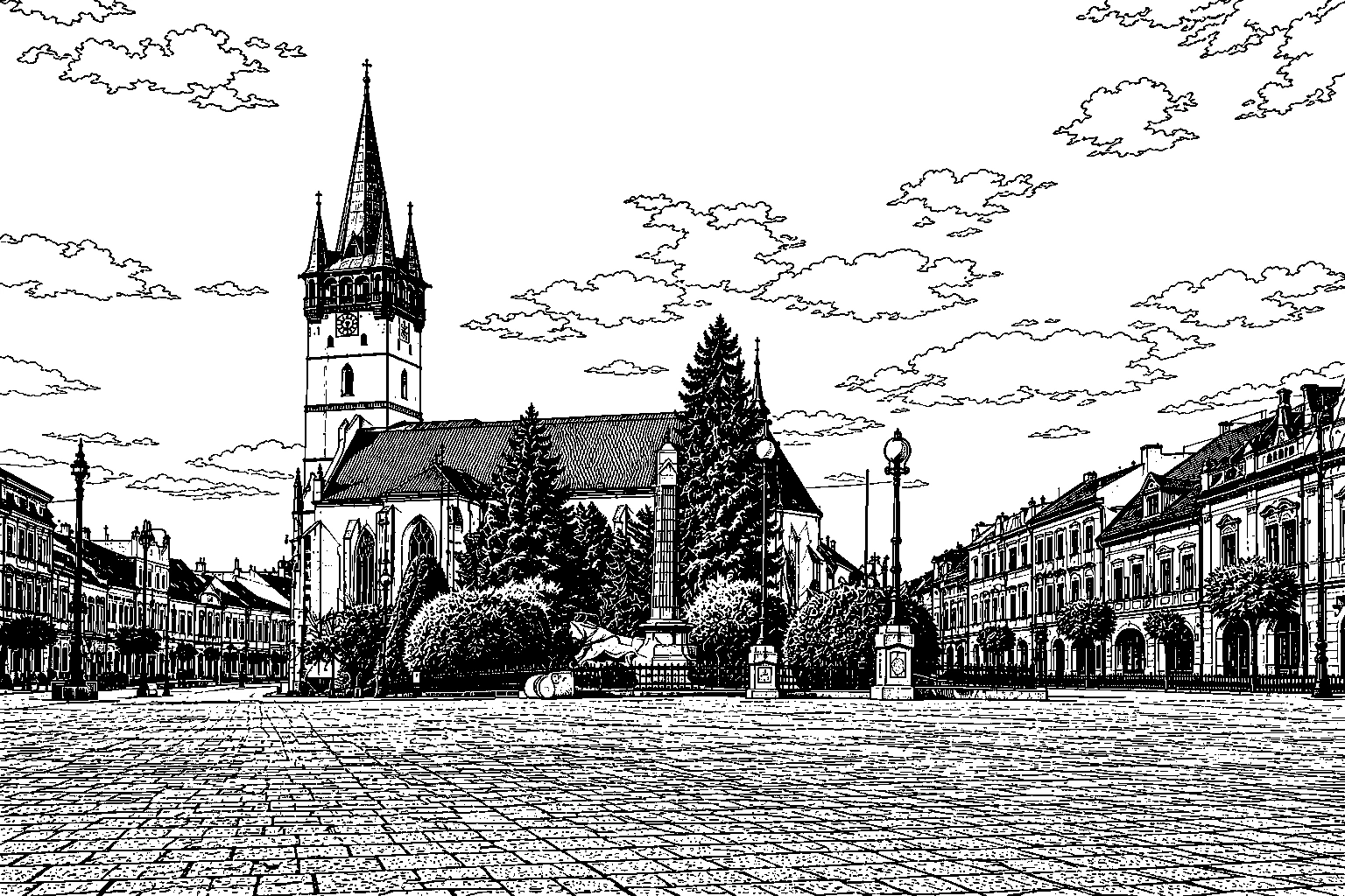 Prešov St. Nicholas Cathedral Monochrome – Metal Plaque