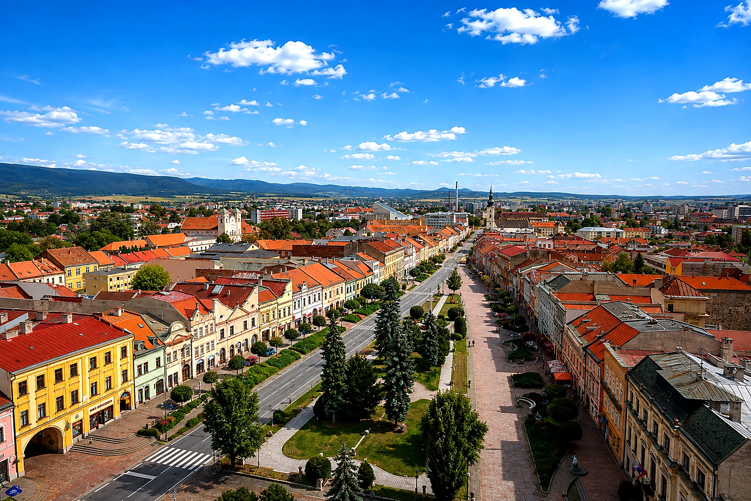 Prešov Hlavná Street Panorama Natural – Metal Plaque