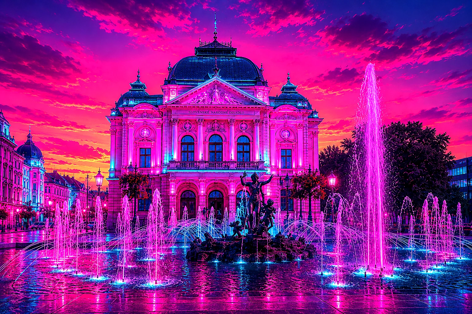 Košice State Theatre + Singing Fountain Cyberpunk – Metal Plaque