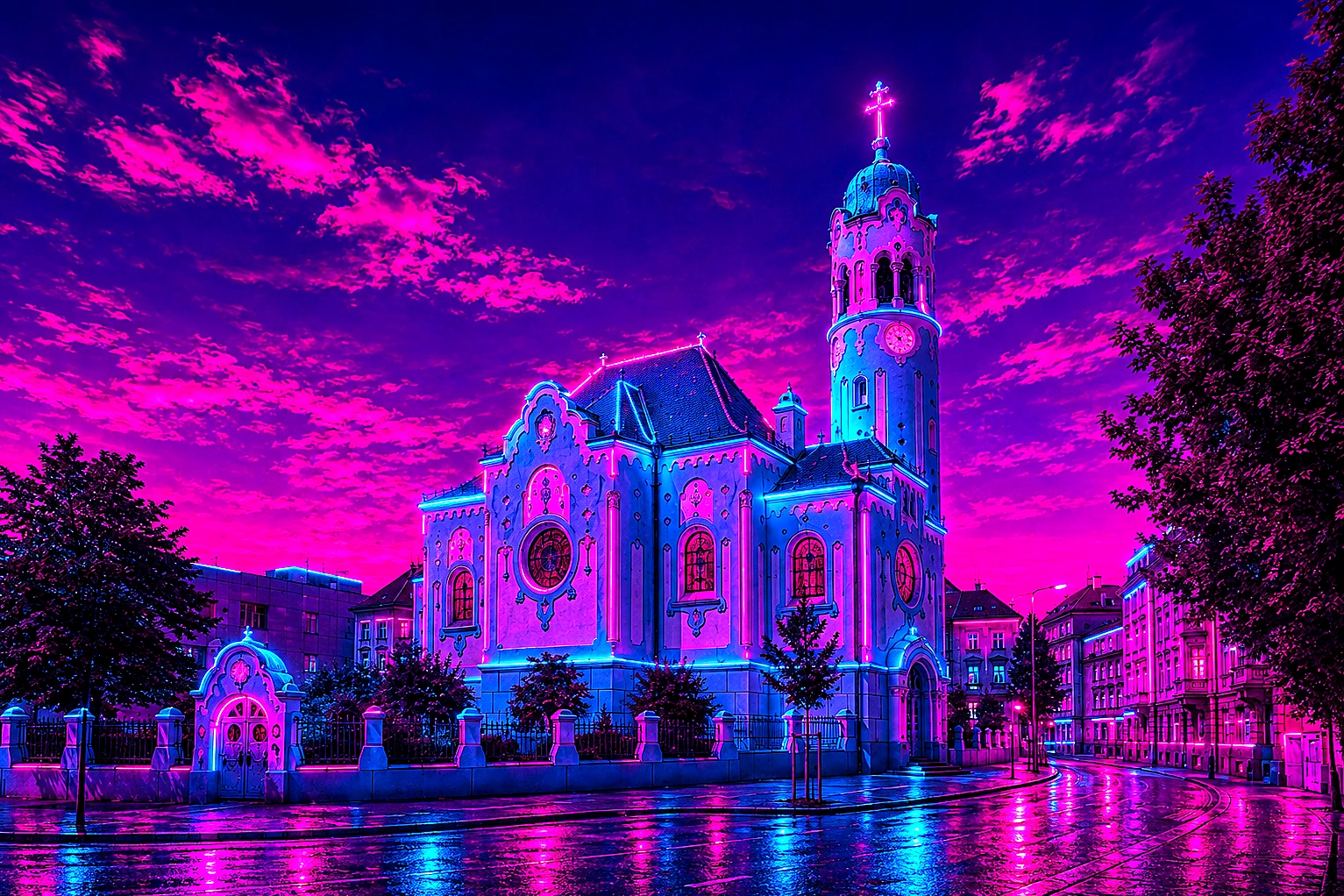 The Blue Church Bratislava Cyberpunk – Metal Plaque