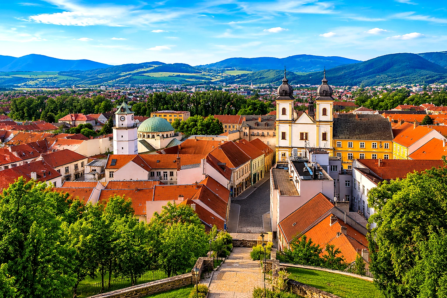Trenčín Historic Old Town Panorama Natural – Metal Plaque