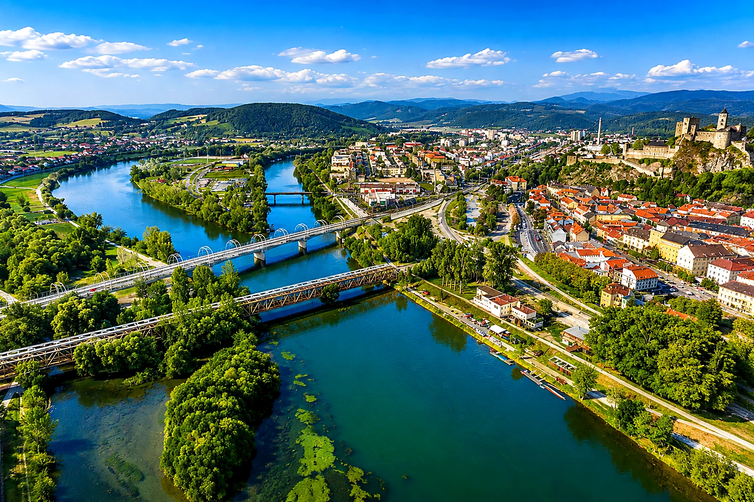 Trenčín Váh River & Castle Panorama Natural – Metal Plaque