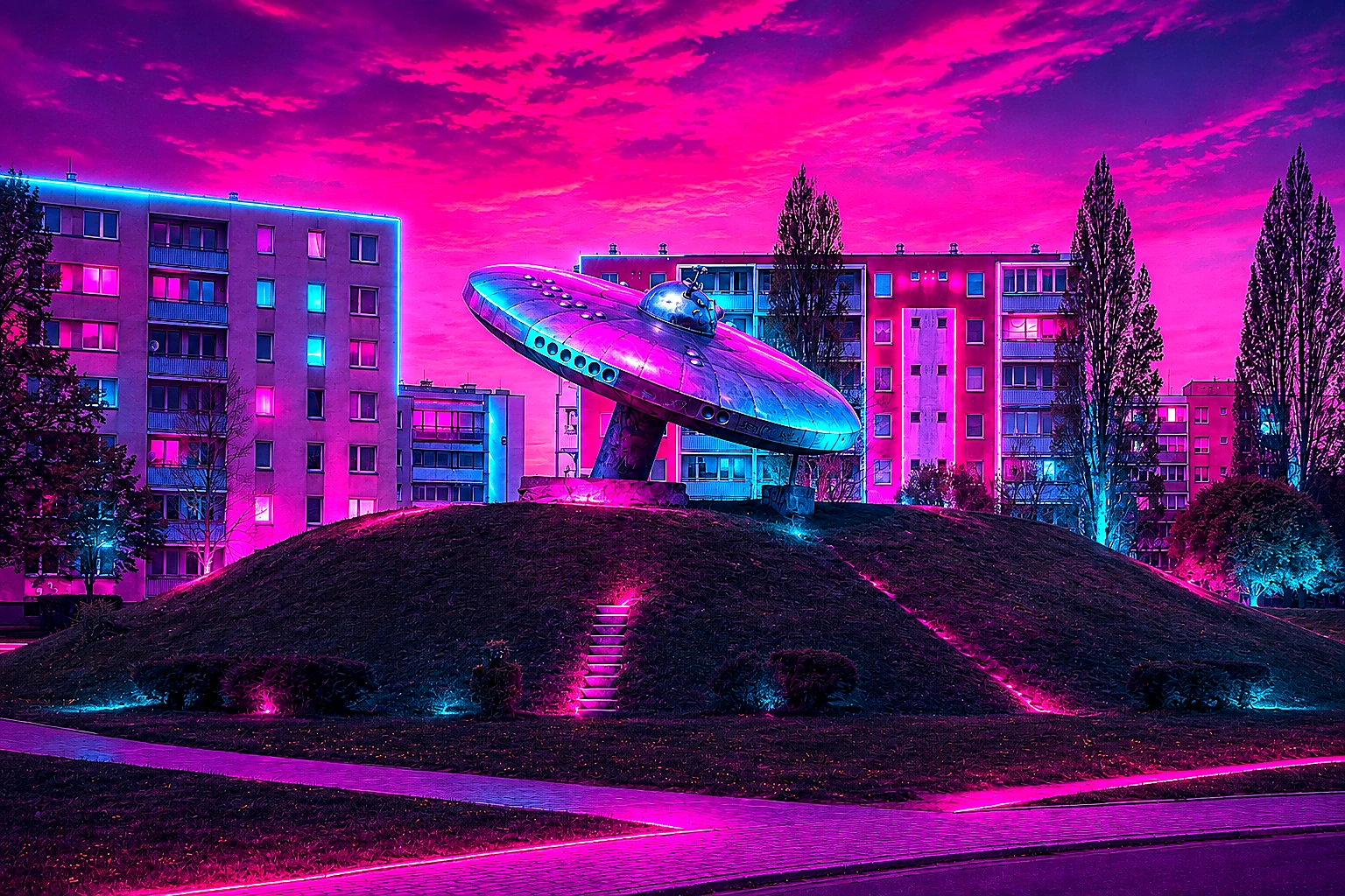 UFO Sculpture Bratislava Cyberpunk – Metal Plaque