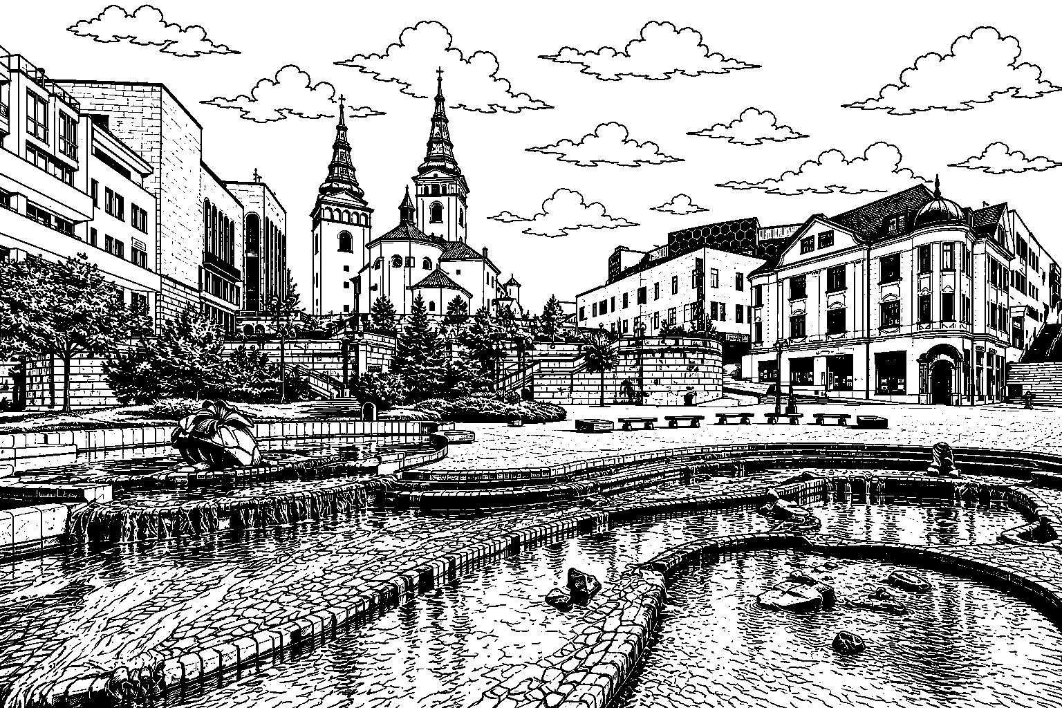 Žilina Burian Tower & Cathedral Square Monochrome – Metal Plaque