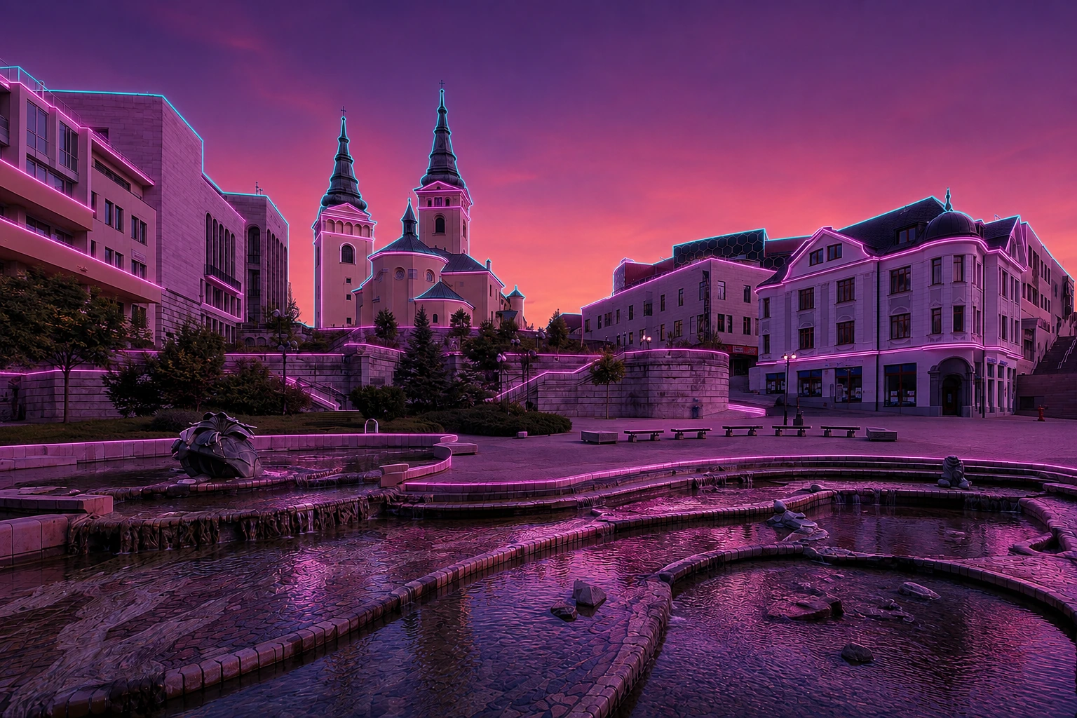 Žilina Burian Tower & Cathedral Square Cyberpunk – Metal Plaque