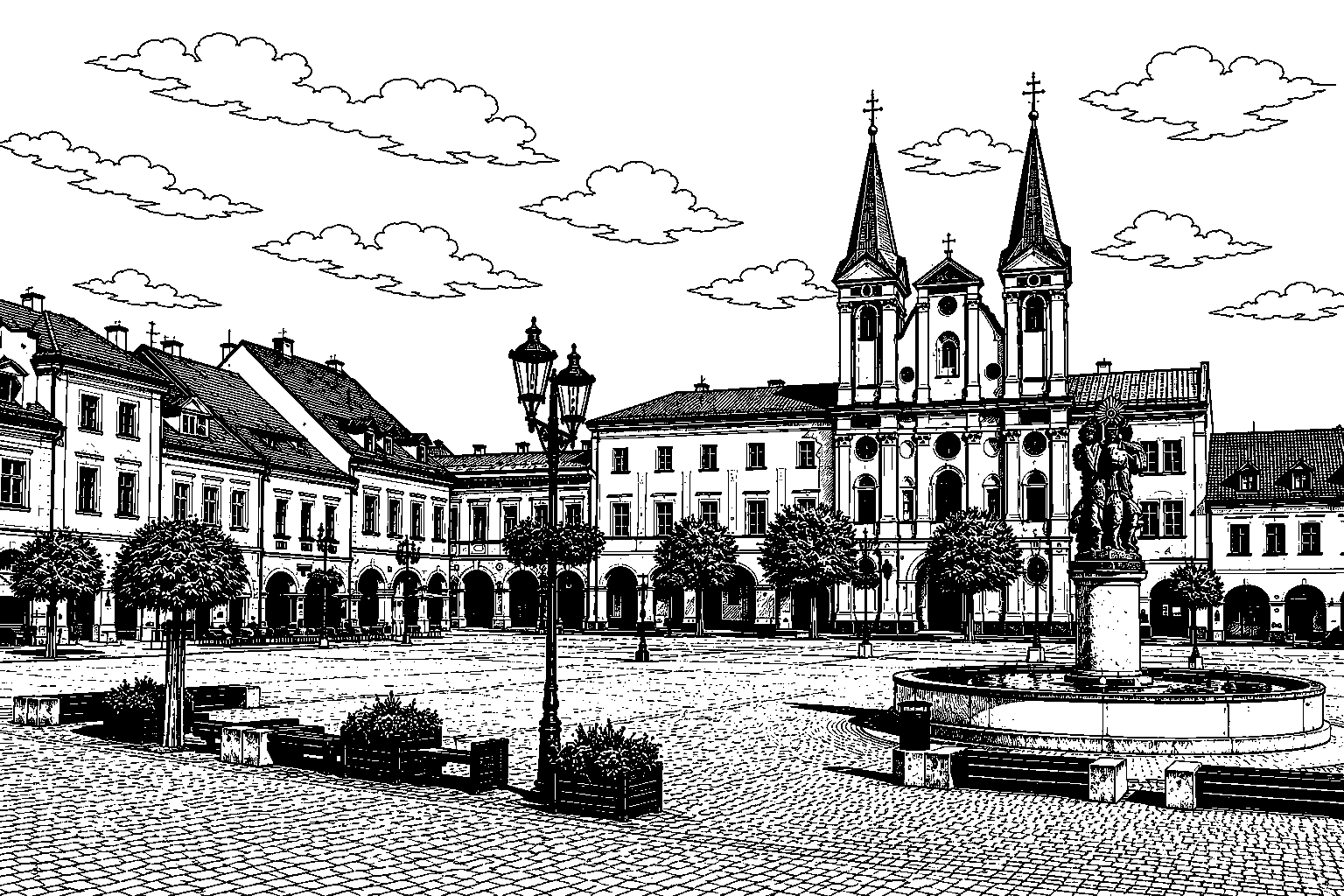 Žilina Mariánske Square & Church of St. Paul Monochrome – Metal Plaque