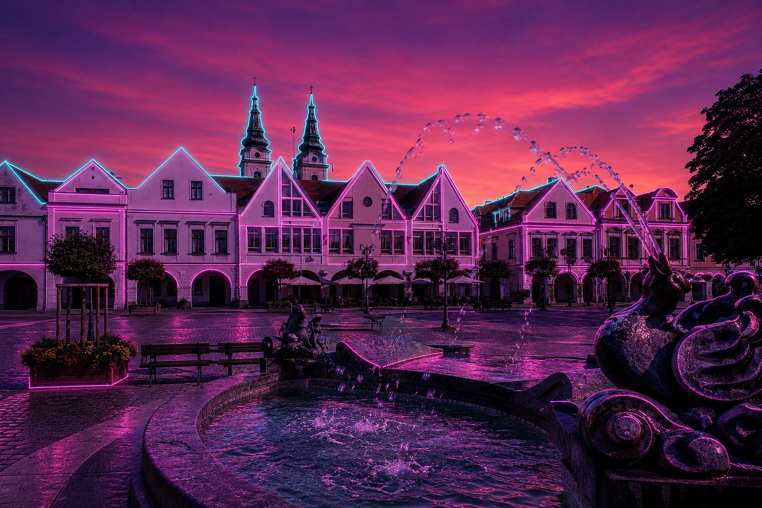 Žilina Mariánske Square Fountain Cyberpunk Plaque | Eslaby