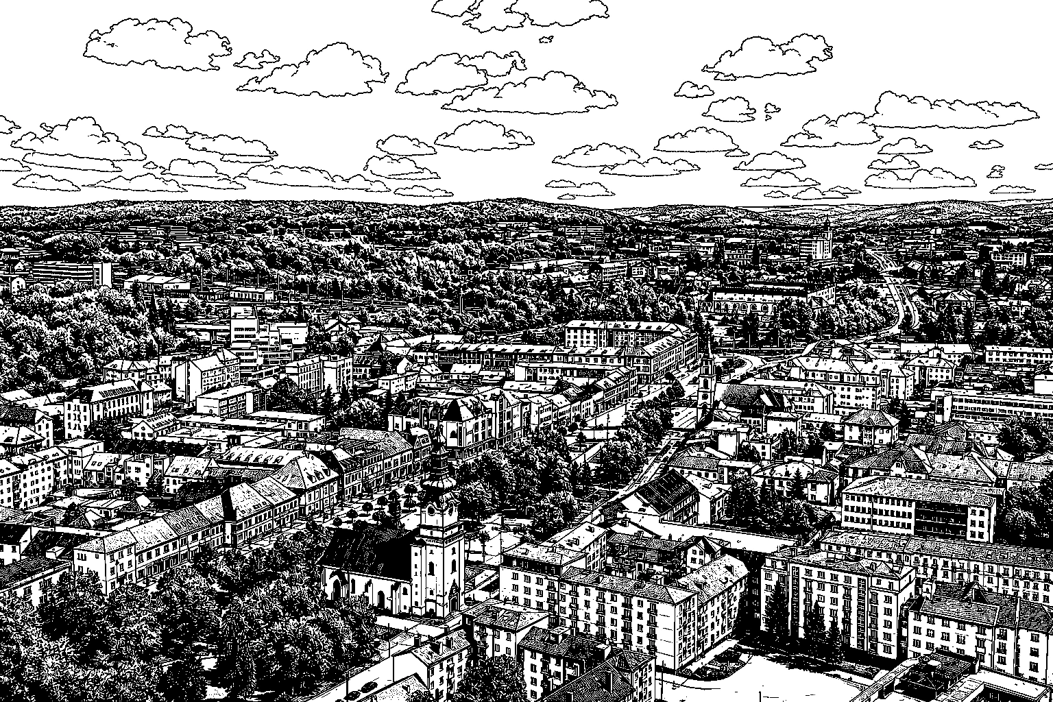 Zvolen City Panorama Monochrome – Metal Plaque