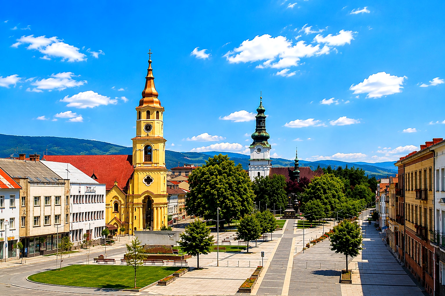 Zvolen Námestie SNP & Church Towers Natural – Metal Plaque